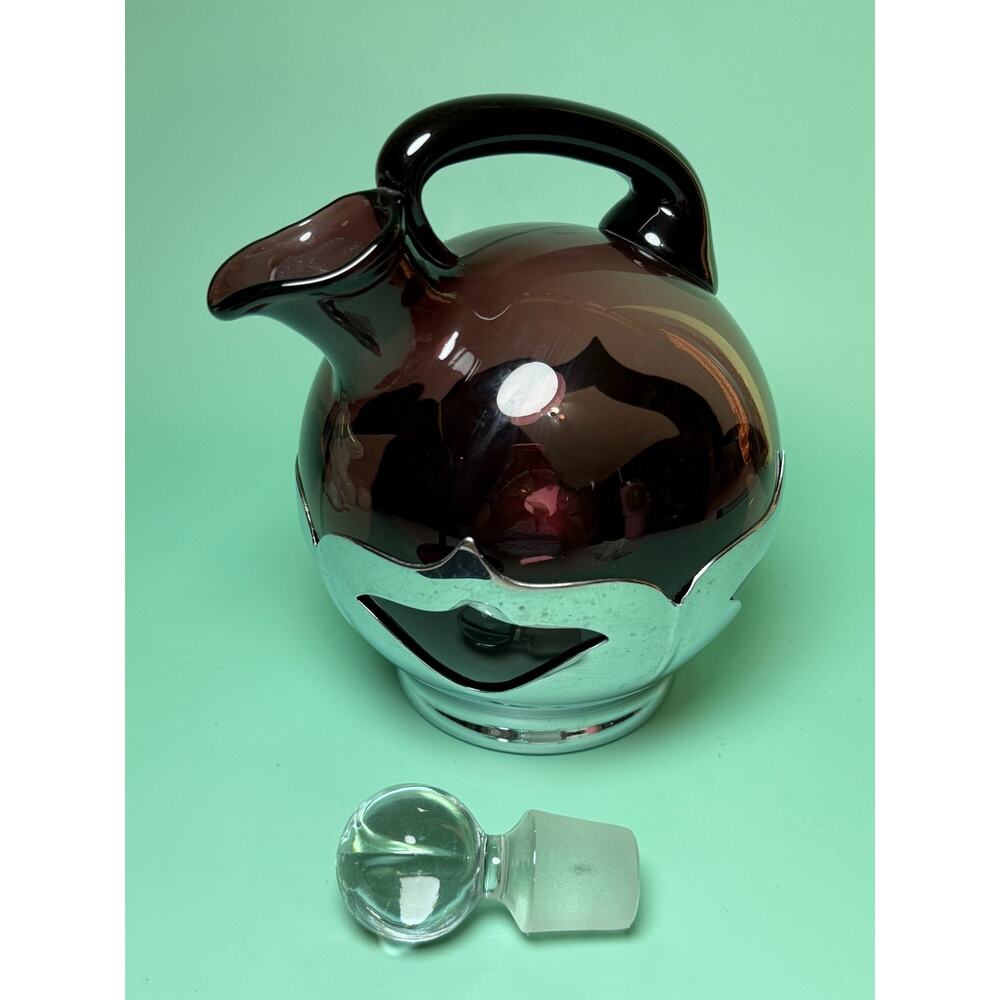 Vintage Farber Brothers Krome Kraft Amethyst Glass Decanter Ball Pitcher Stopper - Picture 9 of 10